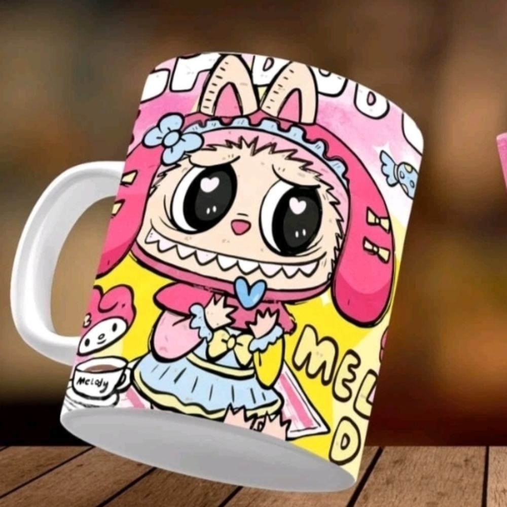 Labubu Monster Character Mug - Pink and White
